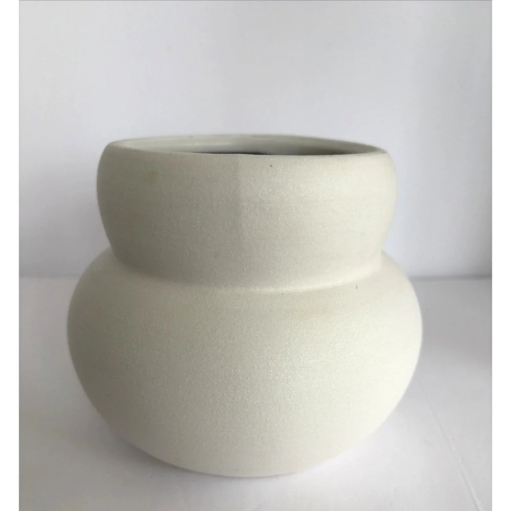 White Matte Ceramic Vase Round Bulbous Minimalist Modern Sleek Beachy Decor